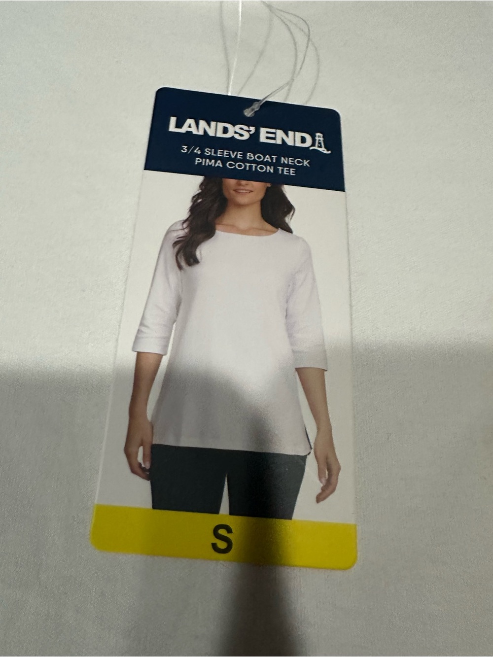 Lands' End White 3/4 Sleeve Boat Neck Pima Cotton Tee